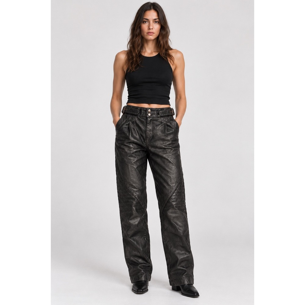 Vtg Escada Moto Pants Womens Sm 24"w Black Lambskin Quilted Leather West Germany